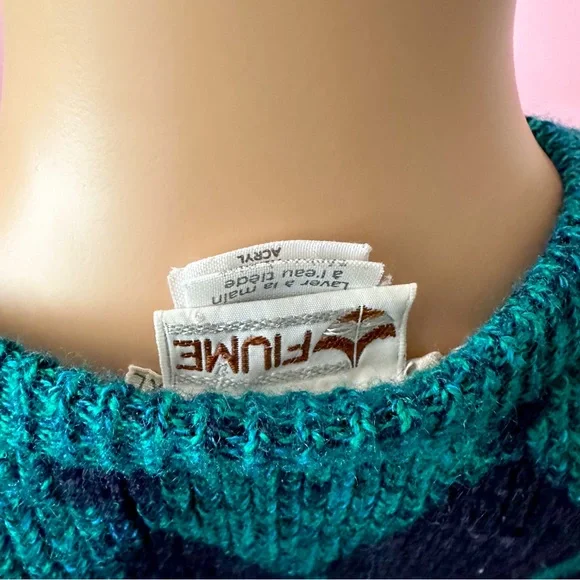 Vintage Women's XL Grunge 90's Green and Pink Argyle Sweater - Picture 8 of 8